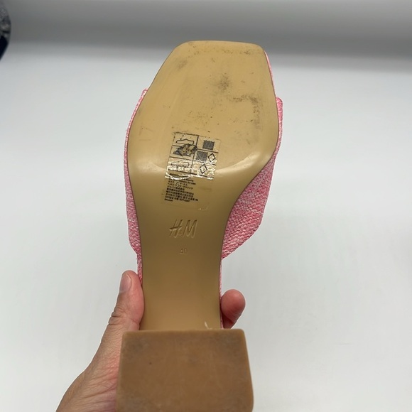 H&M - Pink Open Toe Straw Like Lightweight Slip On Heeled Sandal Size 40 - Picture 8 of 14